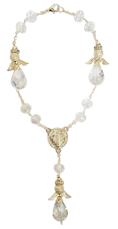 Saint Benedict Crystal Angel Car Rosary (MORE COLORS)