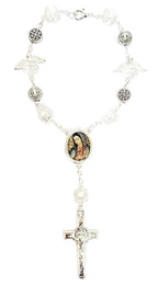 Silver Angel Bead Car Rosary with Benedict Medals (MORE SAINTS)