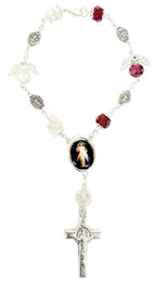 Silver Angel Bead Car Rosary with Benedict Medals (MORE SAINTS)