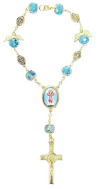 Gold Angel Bead Car Rosary with Benedict Medals (MORE SAINTS)