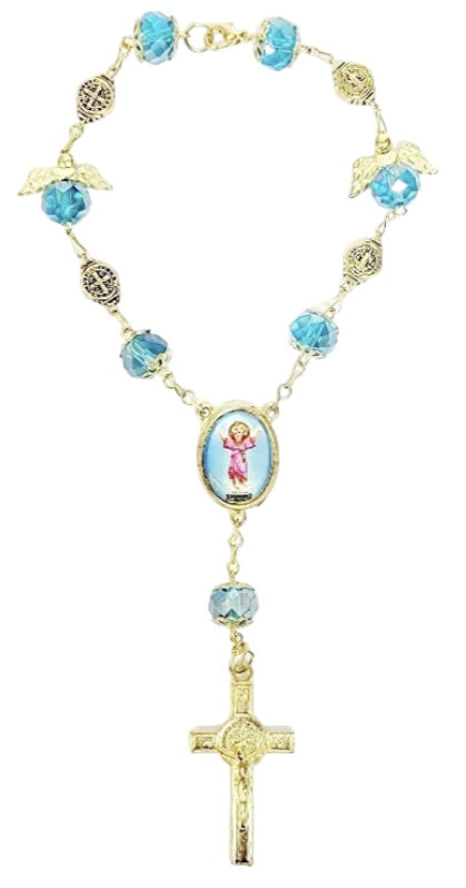 Gold Angel Bead Car Rosary with Benedict Medals (MORE SAINTS)