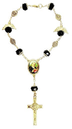 Gold Angel Bead Car Rosary with Benedict Medals (MORE SAINTS)