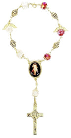 Gold Angel Bead Car Rosary with Benedict Medals (MORE SAINTS)