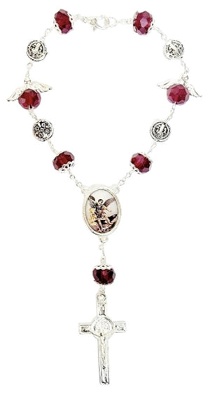 Silver Angel Bead Car Rosary with Benedict Medals (MORE SAINTS)
