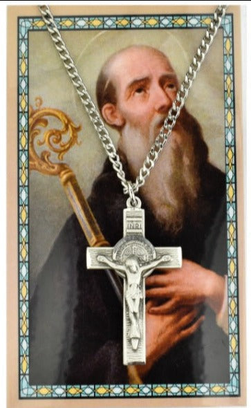 24" Saint Benedict Crucifix Necklace with Prayer Card