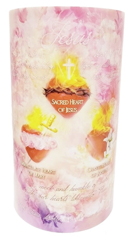 4x7 Three Hearts of The Holy Family LED Candle