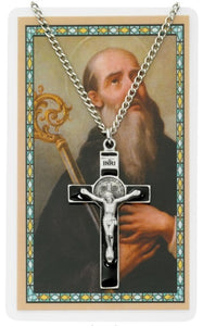 24" Saint Benedict Black Crucifix Necklace with Prayer Card