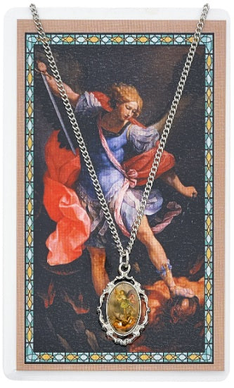 18" Saint Michael Colored Necklace with Prayer Card