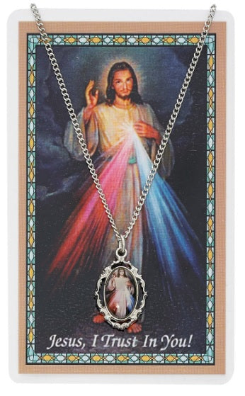 18" Divine Mercy Colored Necklace with Prayer Card