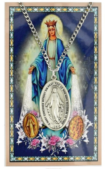 24" Our Lady of the Miraculous Medal Necklace with Prayer Card