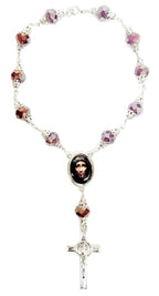 Silver Angel Bead Car Rosary with Benedict Medals (MORE SAINTS)