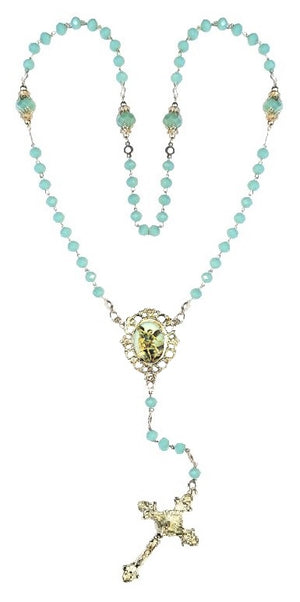 Saint Michael Aqua Green Crystal Rosary