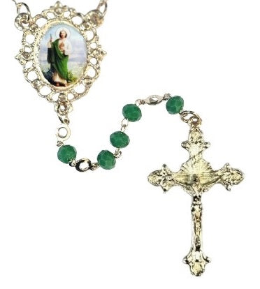 Saint Jude Green Crystal Rosary