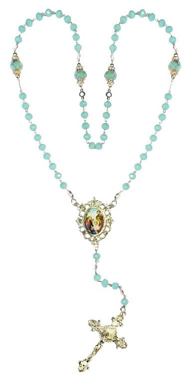 Holy Family Aqua Green Crystal Rosary