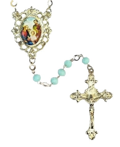Holy Family Aqua Green Crystal Rosary