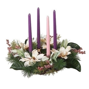 16"DIA MAGNOLIA TABLE WREATH CANDLE HOLDER