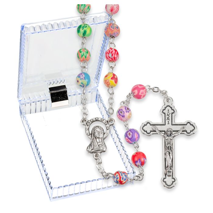 6mm Multicolored Flower Rosary