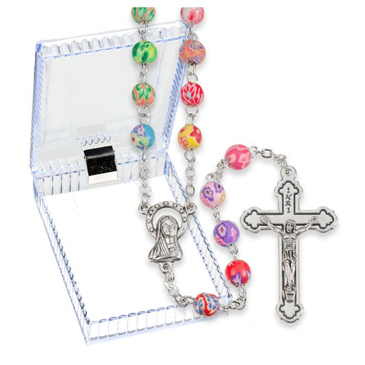 6mm Multicolored Flower Rosary