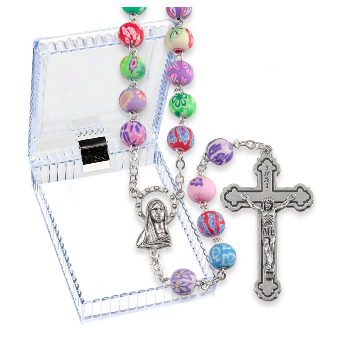 8mm Multicolored Flower Rosary