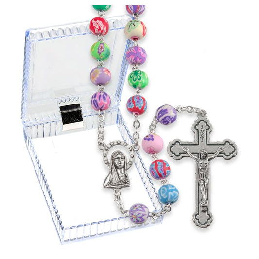 8mm Multicolored Flower Rosary