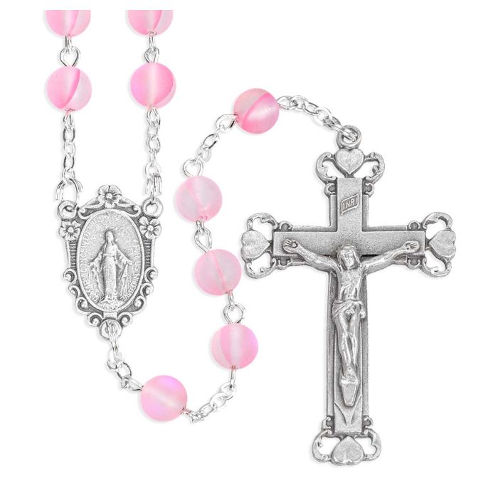 6MM Glass Pink Cats Eye Rosary