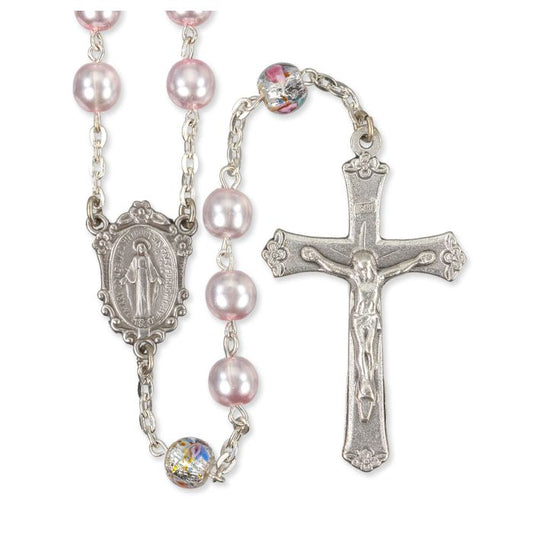 Miraculous Floral Rose Pearl Rosary