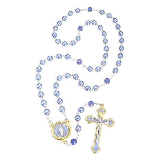Miraculous Light Blue Pearl Rosary