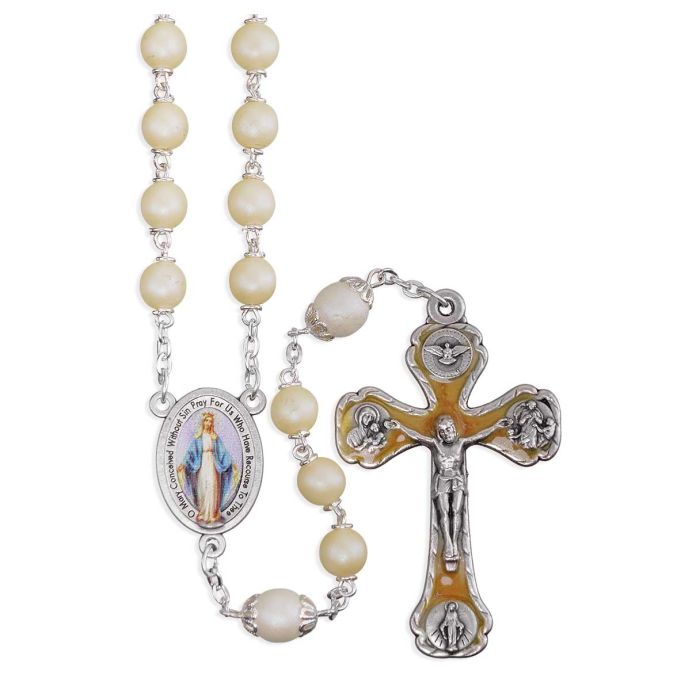 7MM Madre Perla Frosted Yellow Rosary
