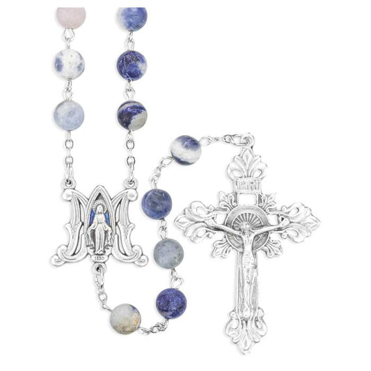 8MM Spotted Blue Dyed Stone Rosary