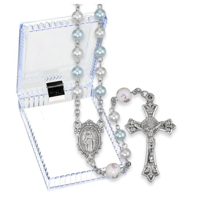 Miraculous Blue Pearl w/Flowers Rosary