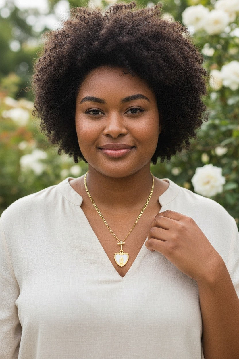 24" Heart Guadalupe w/Cross Necklace