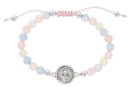 Saint Benedict Pastel Bead Cord Bracelet