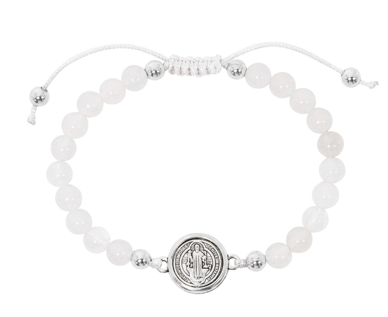 Saint Benedict White Bead Cord Bracelet