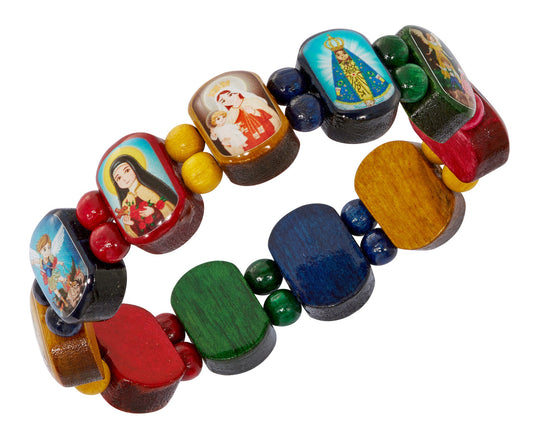 Child Size Colored Assorted Saint Wood Bracelet