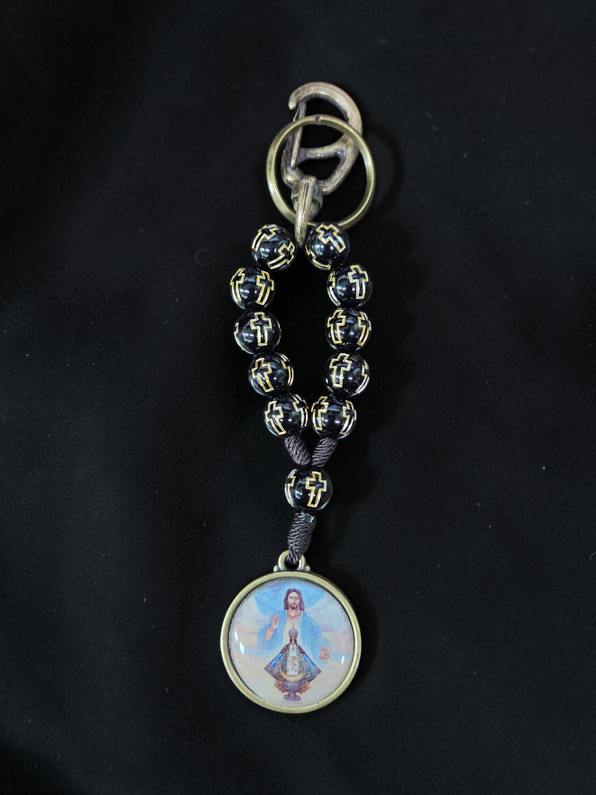 Virgin de San Juan Black Cross Decade Keychain