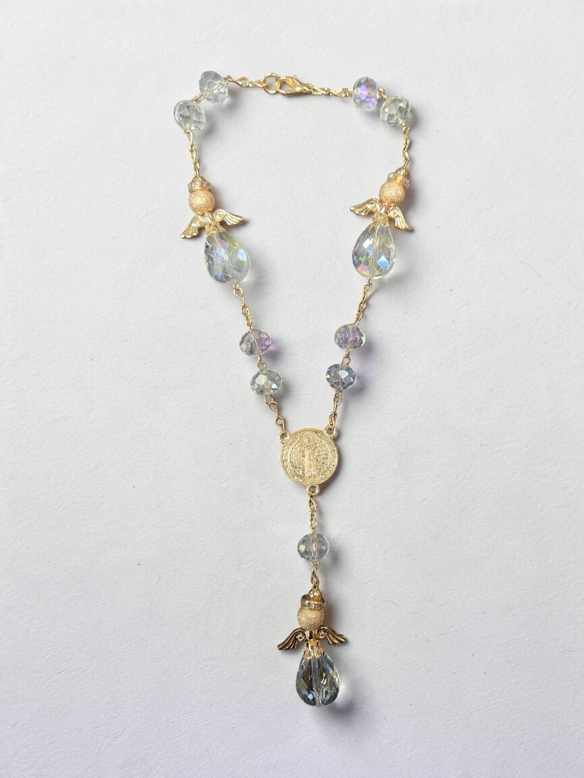 Saint Benedict Crystal Angel Car Rosary (MORE COLORS)