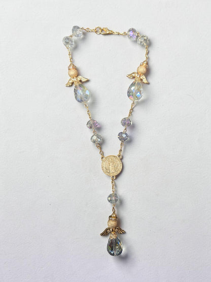 Saint Benedict Crystal Angel Car Rosary (MORE COLORS)