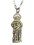Gold St. Jude w/Crystal Head Piece Necklace