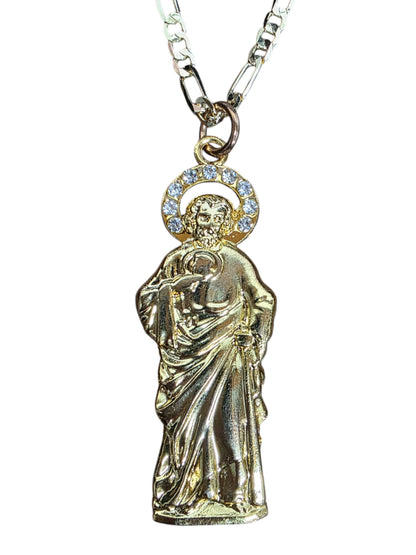 Gold St. Jude w/Crystal Head Piece Necklace