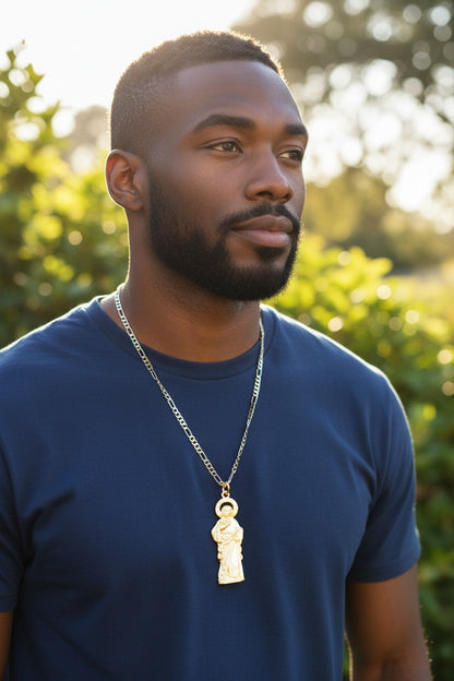 Gold St. Jude w/Crystal Head Piece Necklace