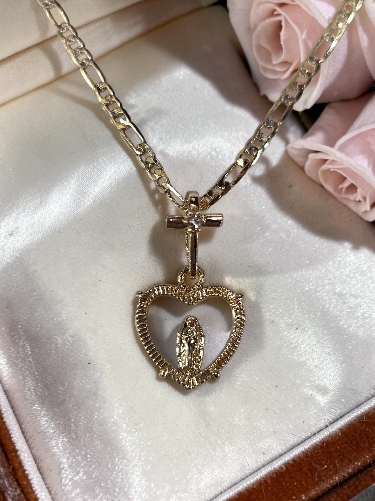 24" Heart Guadalupe w/Cross Necklace