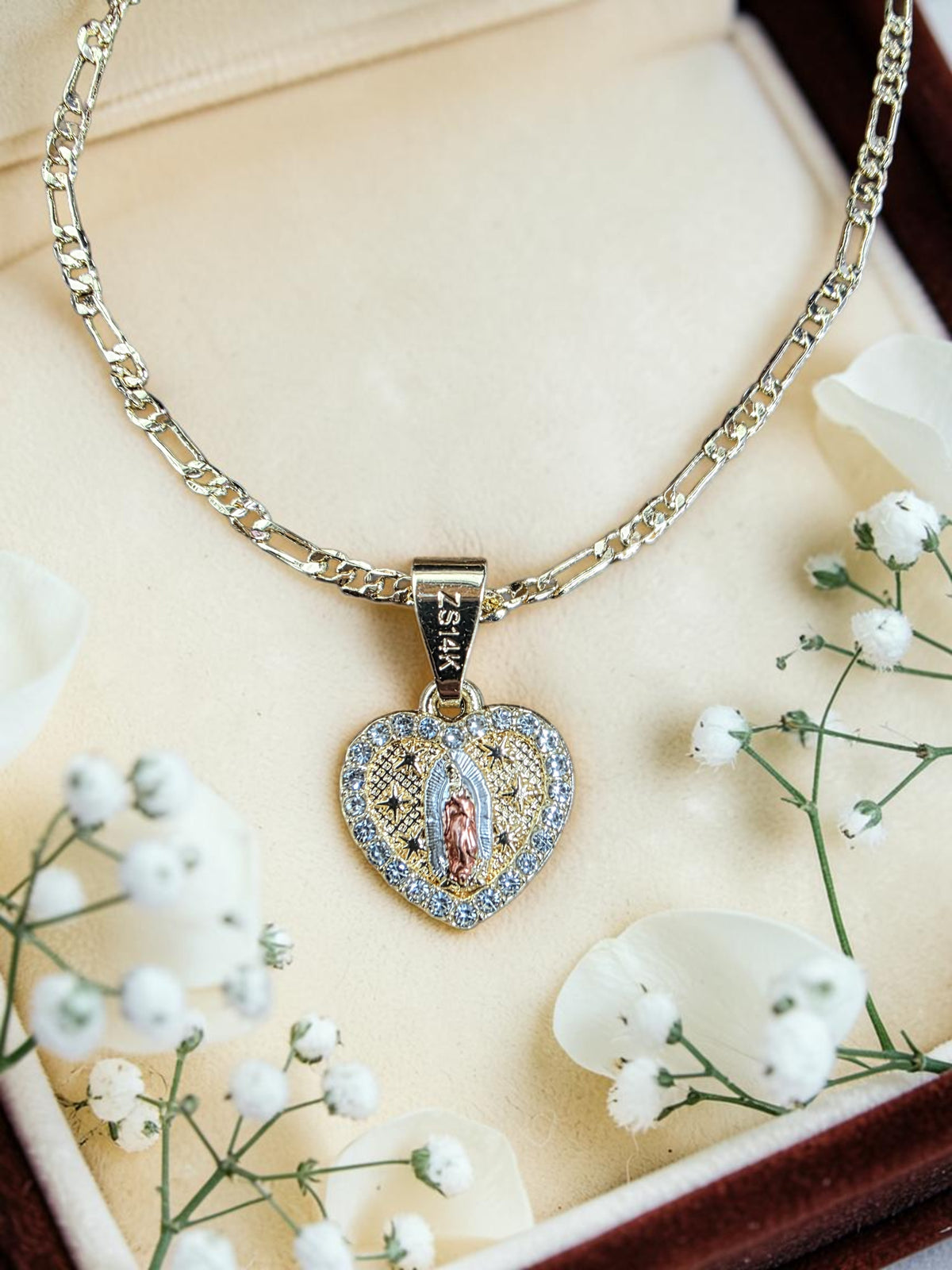 24" Heart Guadalupe w/ Diamonds Necklace