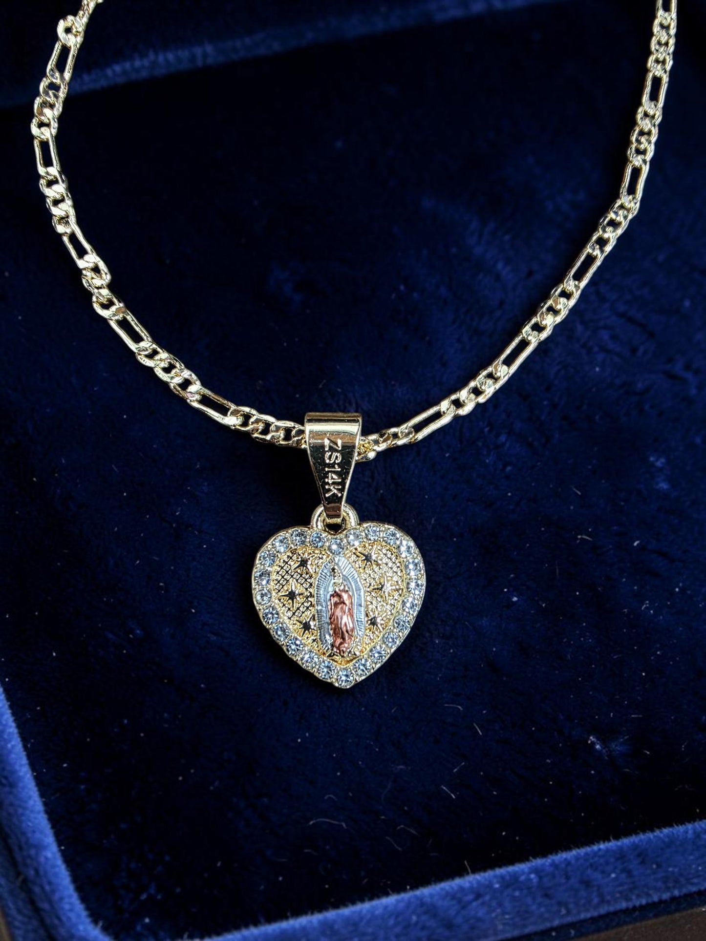 24" Heart Guadalupe w/ Diamonds Necklace