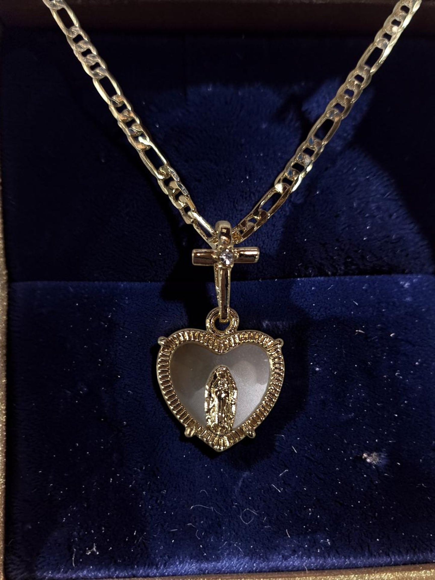 24" Heart Guadalupe w/Cross Necklace
