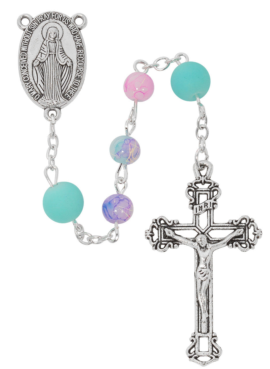 Miraculous Blue/Pink Bead Rosary