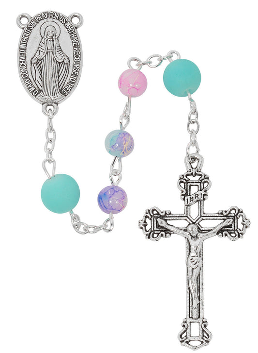 Miraculous Blue/Pink Bead Rosary