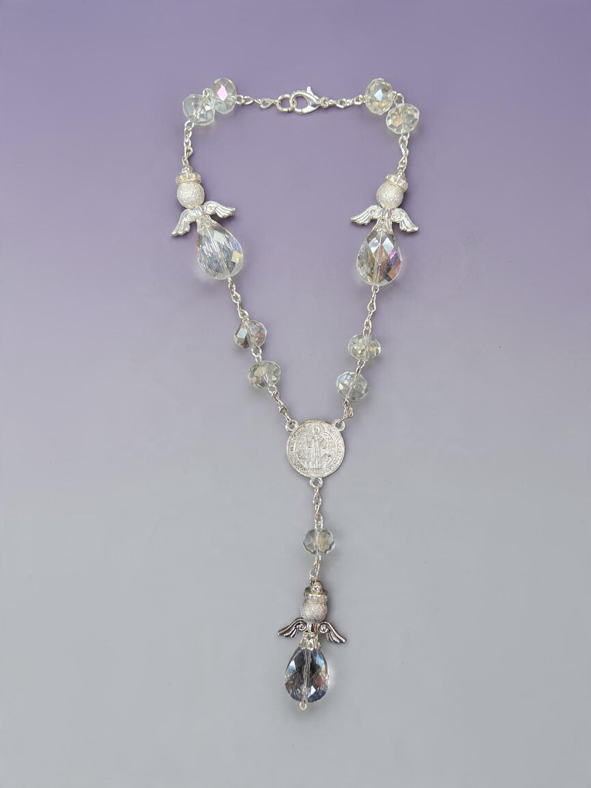 Saint Benedict Crystal Angel Car Rosary (MORE COLORS)