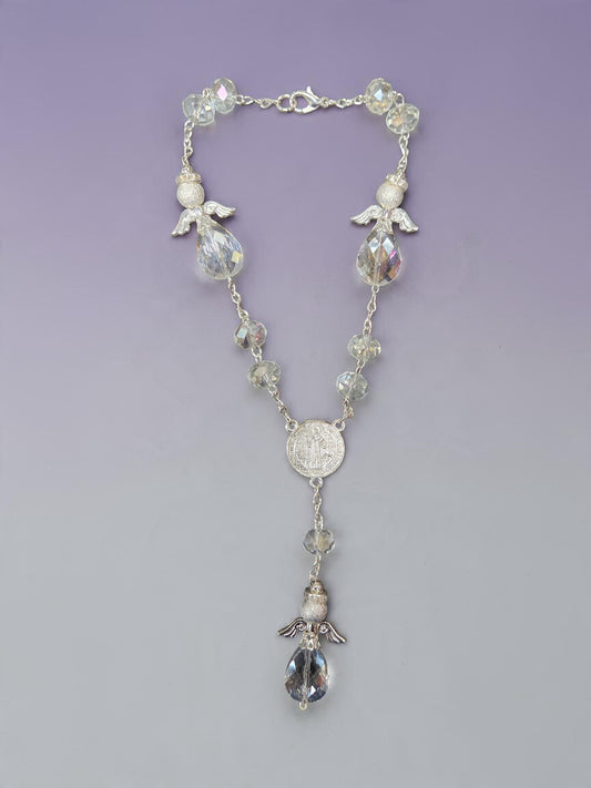 Saint Benedict Crystal Angel Car Rosary (MORE COLORS)