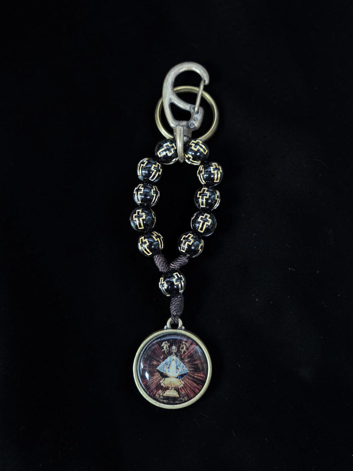 Virgin de San Juan Black Cross Decade Keychain