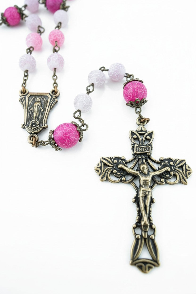 O.L.Grace Pink Cracked Bead Rosary